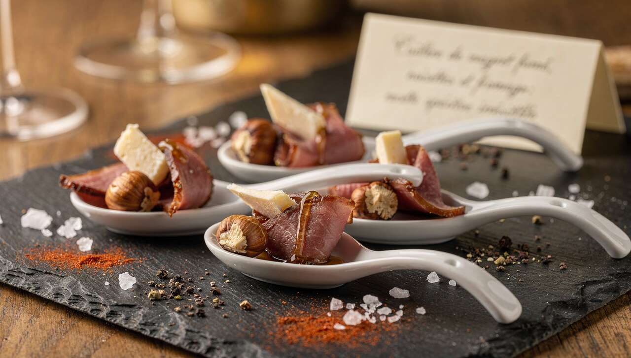 Cuillère de magret fumé, noisettes et fromage : recette apéritive irrésistible
