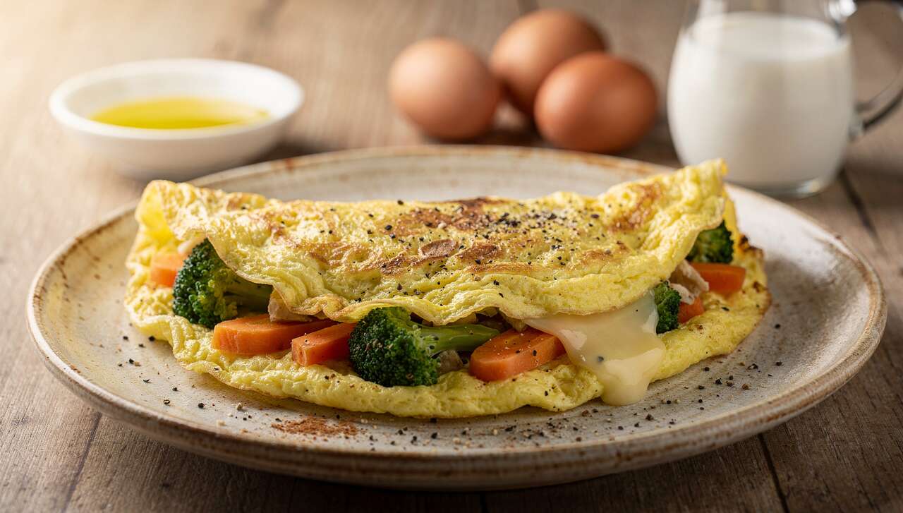 Omelette brocoli, carotte et emmental léger : recette facile et savoureuse