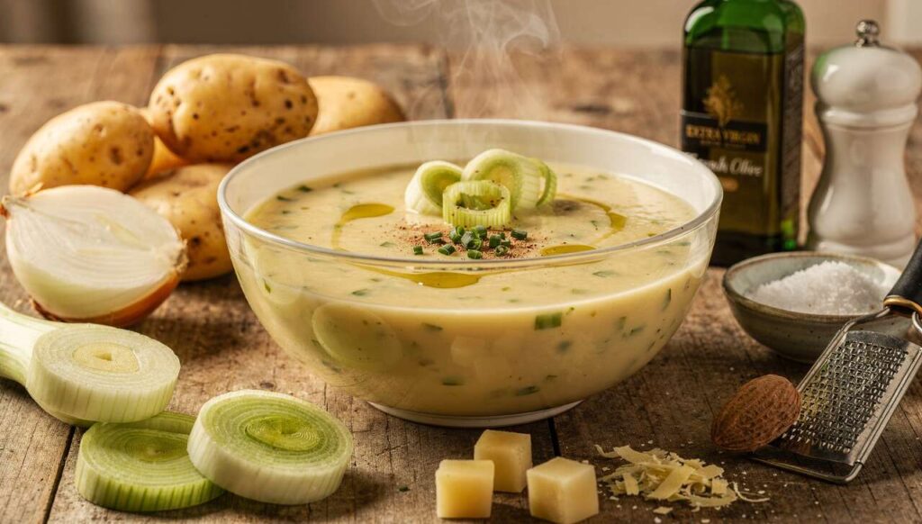 Velouté léger poireaux, pommes de terre et oignon : recette facile