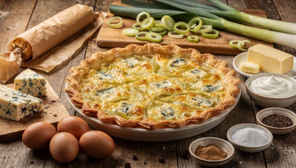 Recette de tarte aux poireaux et au bleu