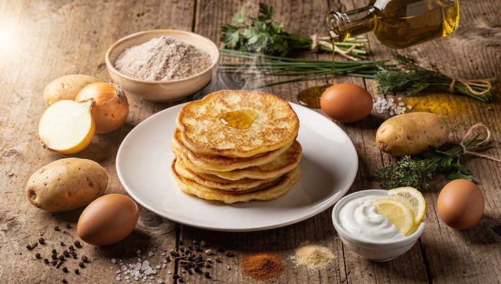 Galettes légères de pommes de terre : recette et sauce aux herbes
