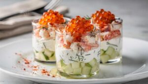 Verrines pomme verte et tourteau au fromage frais : recette gourmande