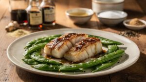 Pavés de cabillaud teriyaki aux pois gourmands