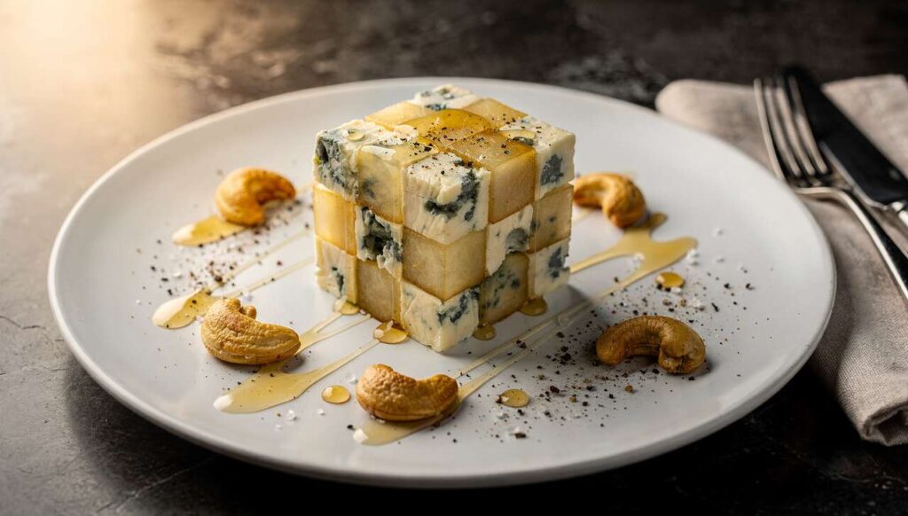 Rubik's Cube au fromage bleu et poires : une recette originale