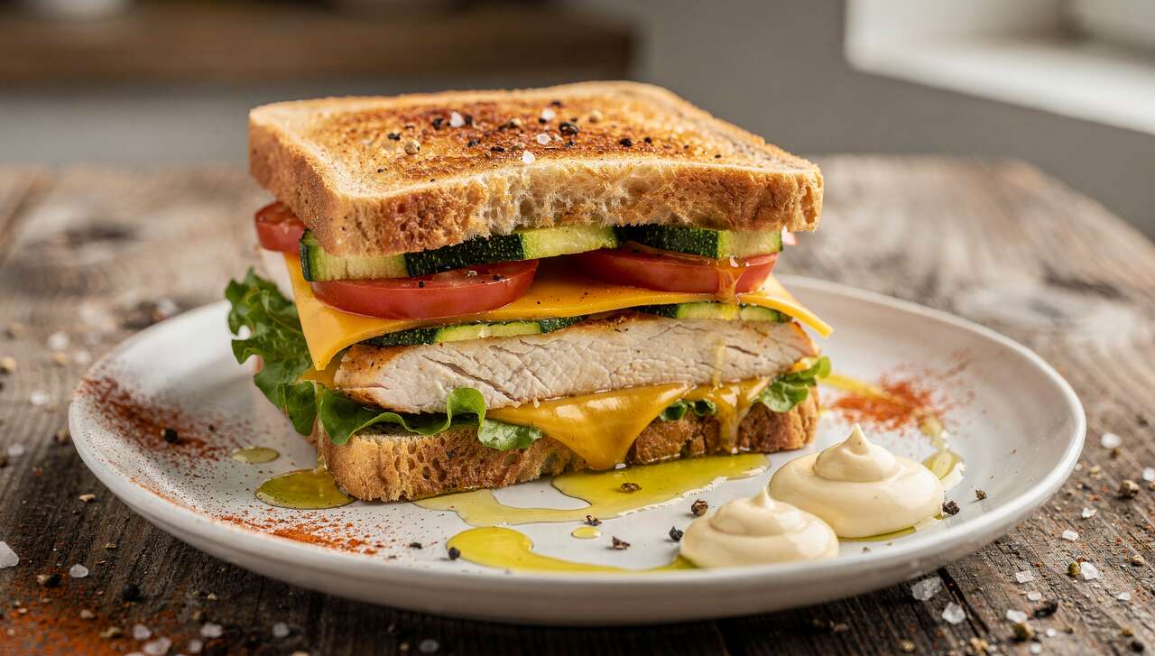 Recette Club Sandwich Poulet, fromage et Courgette