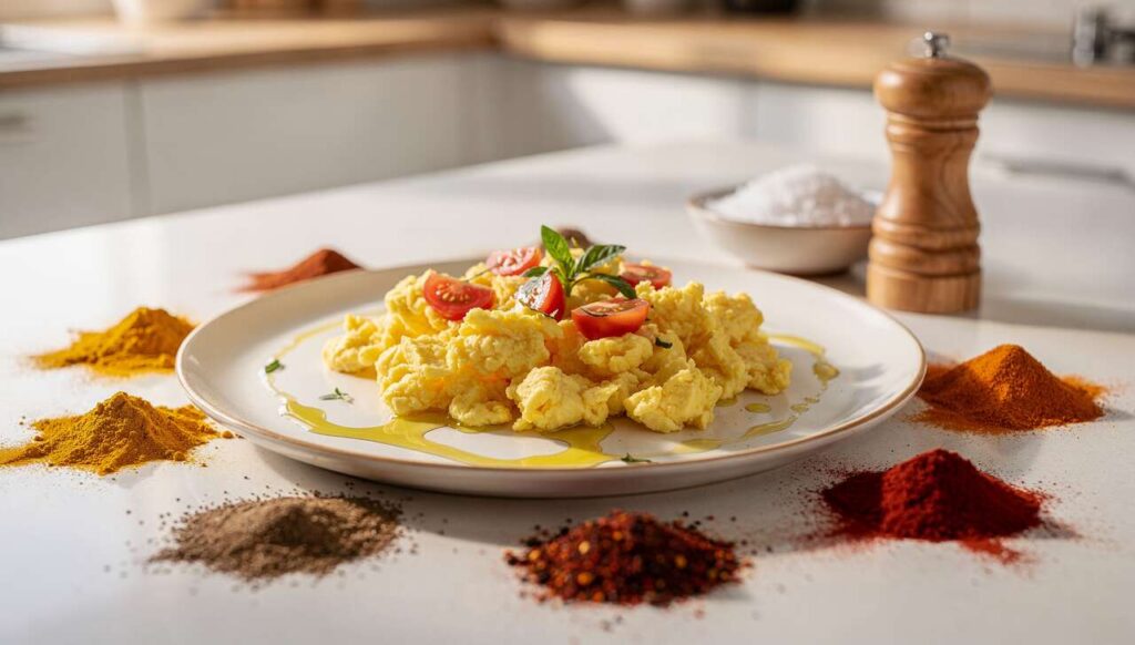 Oeufs brouillés légers aux tomates et épices Soleil