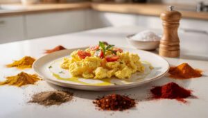 Oeufs brouillés légers aux tomates et épices Soleil