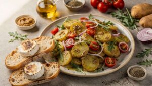 Salade de pommes de terre et toasts de chèvre : recette savoureuse