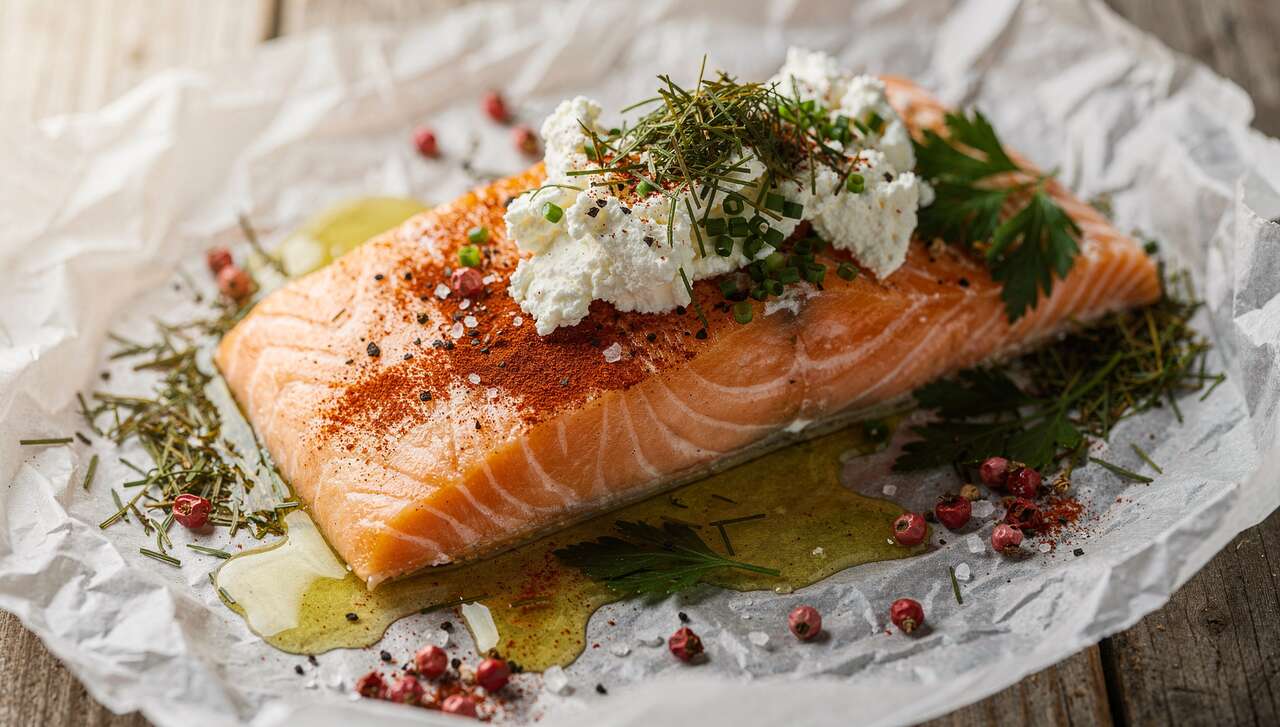 Papillotes de saumon aux herbes et fromage frais