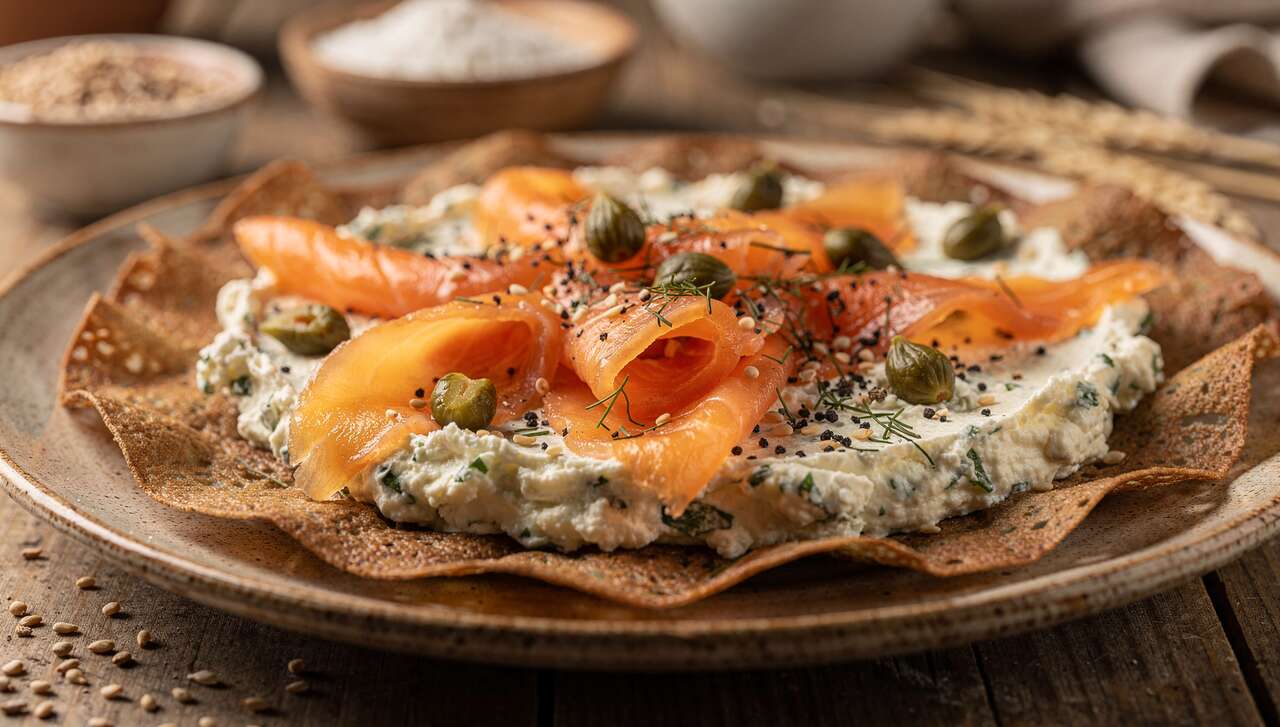 Galette nordique au saumon fumé et fromage frais ail et fines herbes