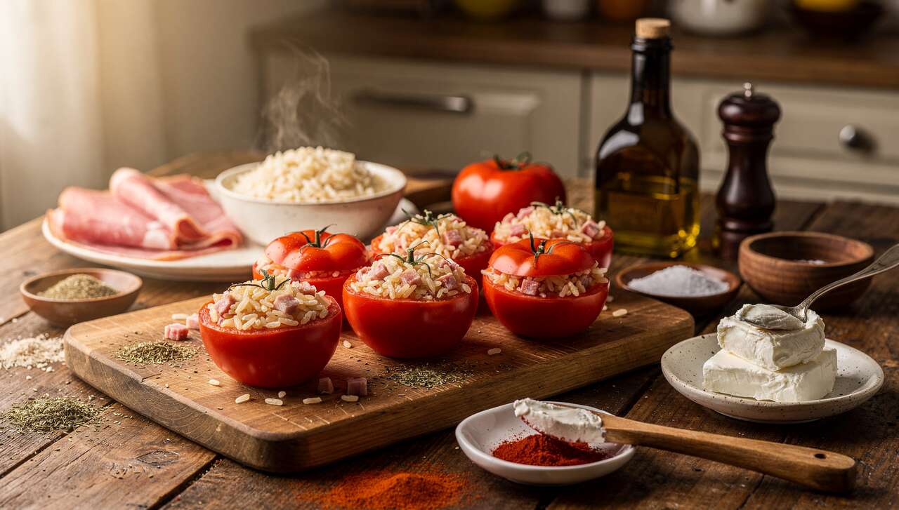 Tomates farcies au riz, jambon et fromage frais : recette savoureuse