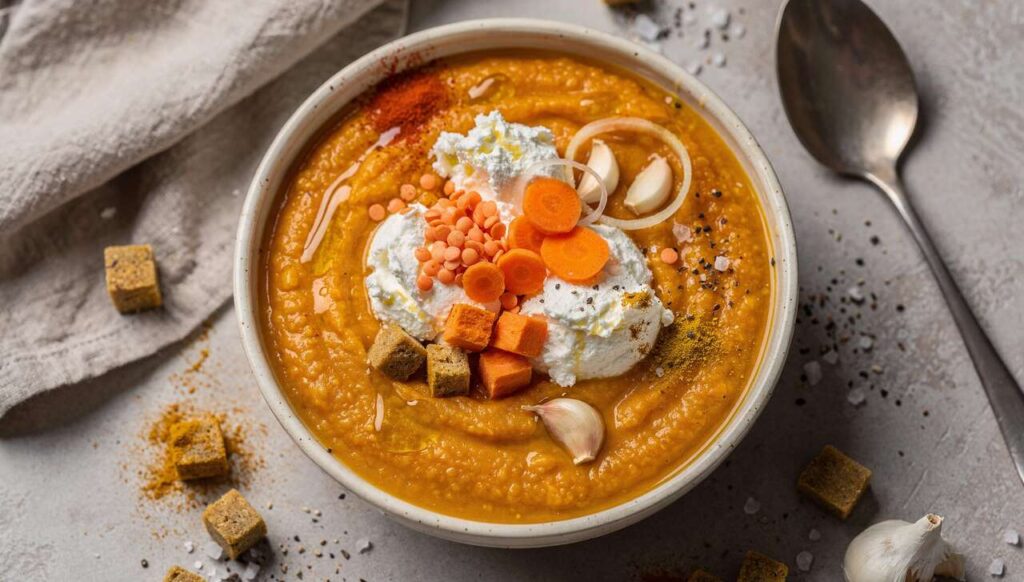 Velouté de carottes et lentilles corail au fromage frais : recette gourmande