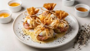 Aumônières légères : pomme, mozzarella et Jambon Sec