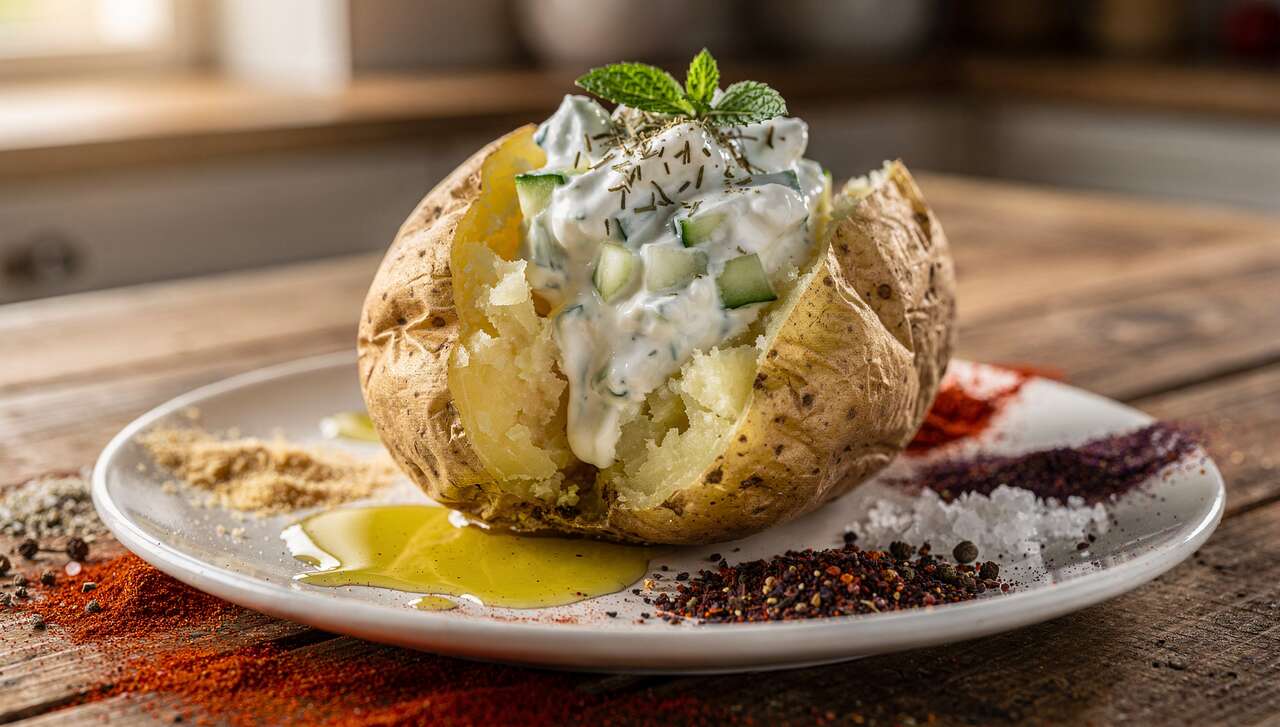Pomme de terre farcie au tzatziki léger : recette fraîche et savoureuse