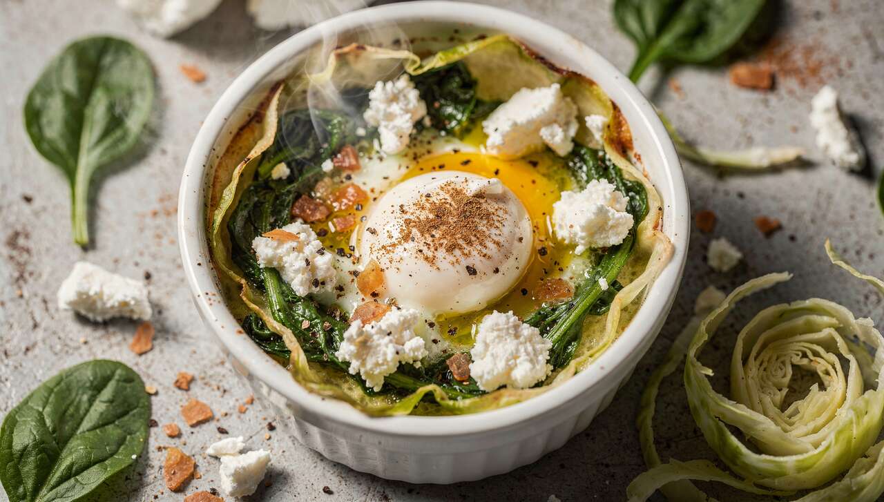 Recette : œuf Cocotte Chèvre, épinard et Chou