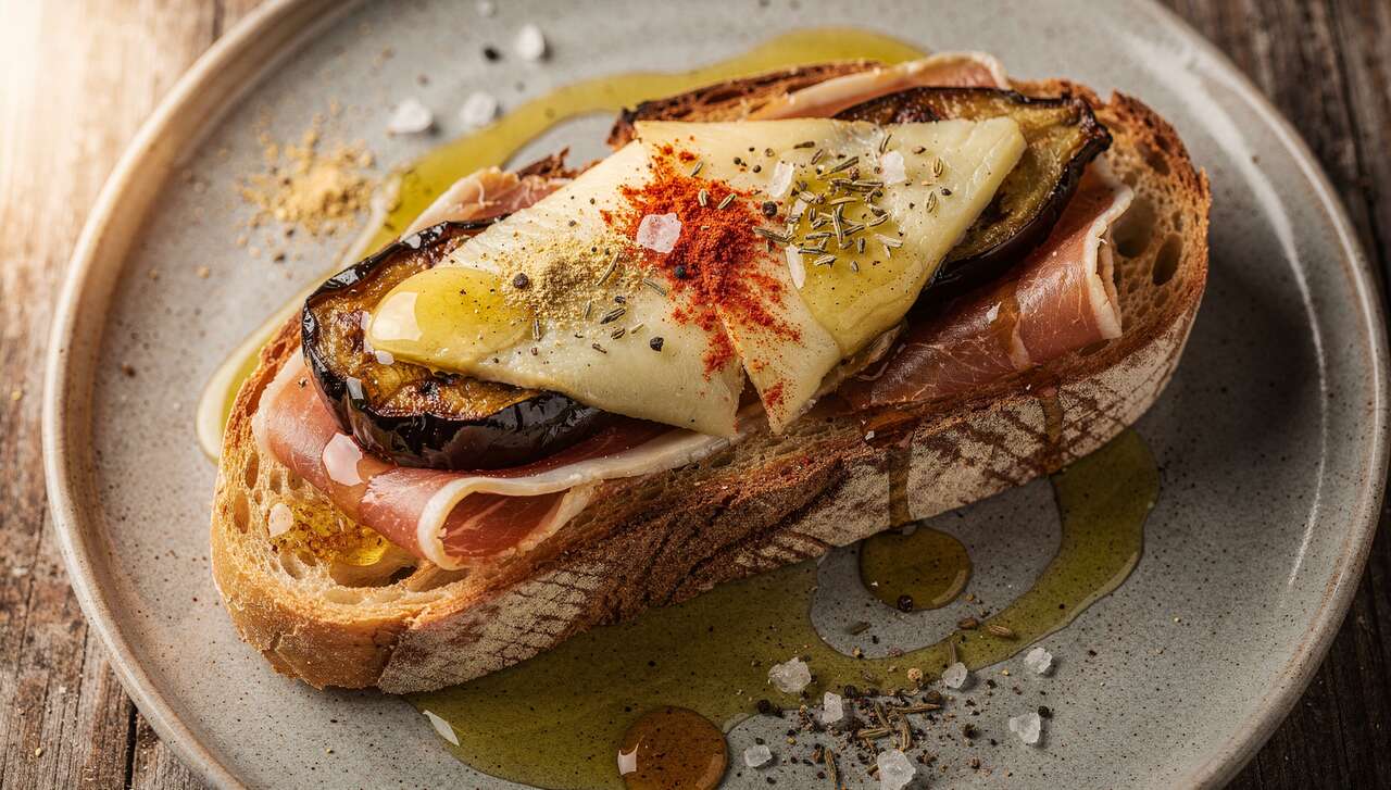 Recette de Toast au Jambon Cru, fromage de Brebis et Aubergine
