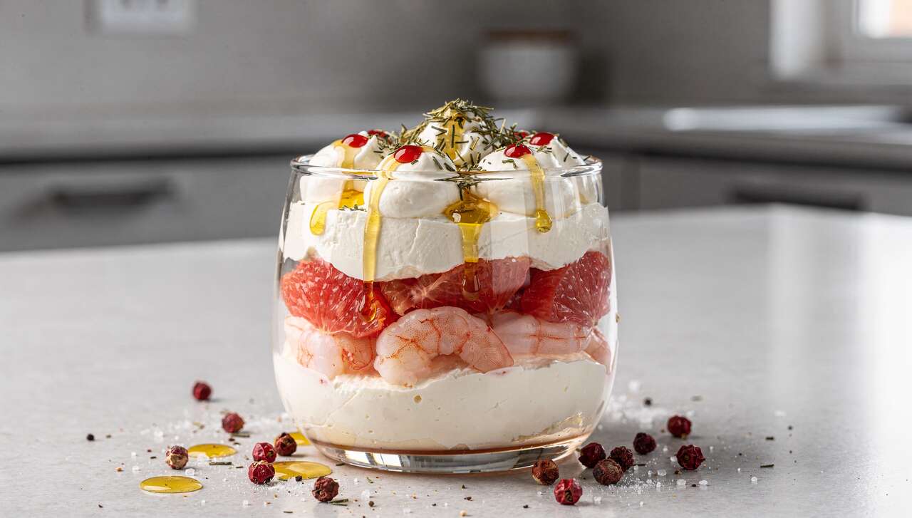 Verrine Crevettes et Pamplemousse au Fromage de Chèvre Frais : recette Savoureuse et Facile