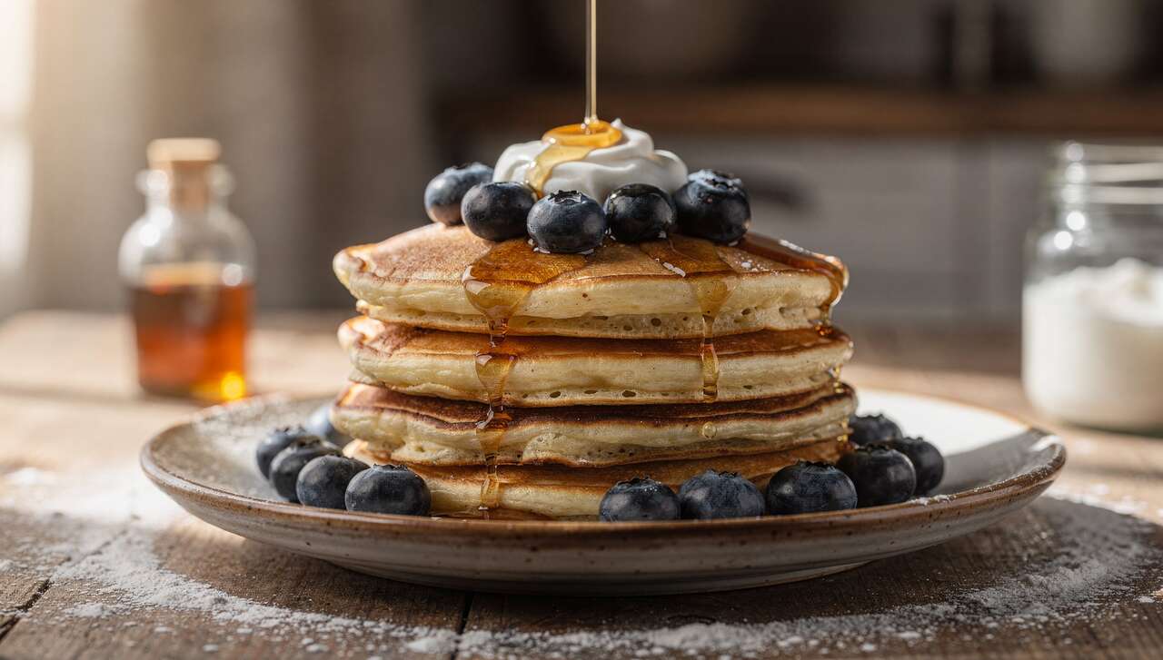 Recette Pancakes au Yaourt et Myrtilles Légers
