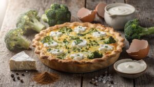 Recette : quiche au chèvre frais, brocolis et ciboulette