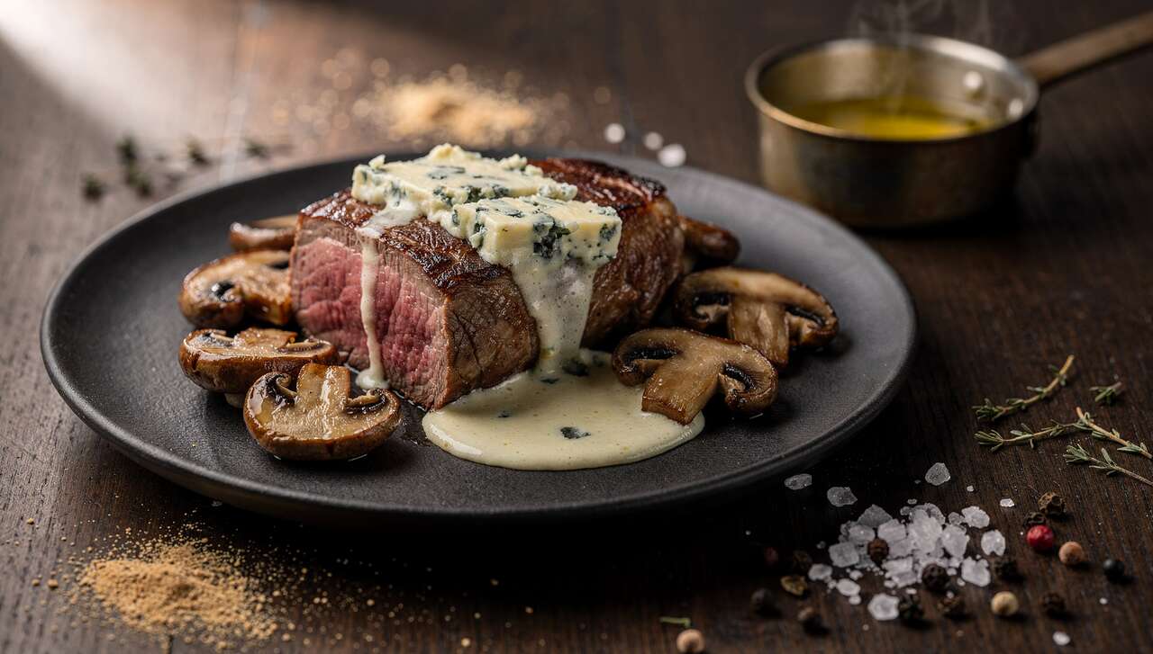 Filet mignon au bleu et champignons : recette gourmande