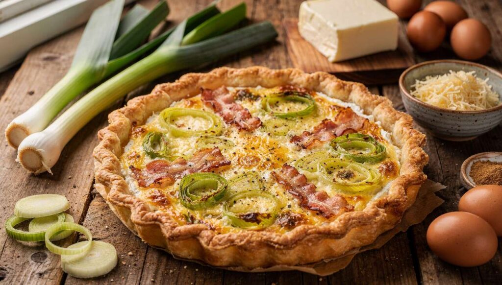 Recette : tarte poireaux lardons et fromage frais
