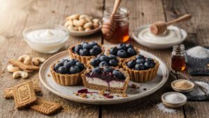 Tartelettes crues légères aux myrtilles et spéculoos