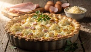 Tarte légère au chou-fleur, jambon et muscade : découvrez la recette !