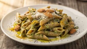 Penne onctueuses au pesto léger d'amandes