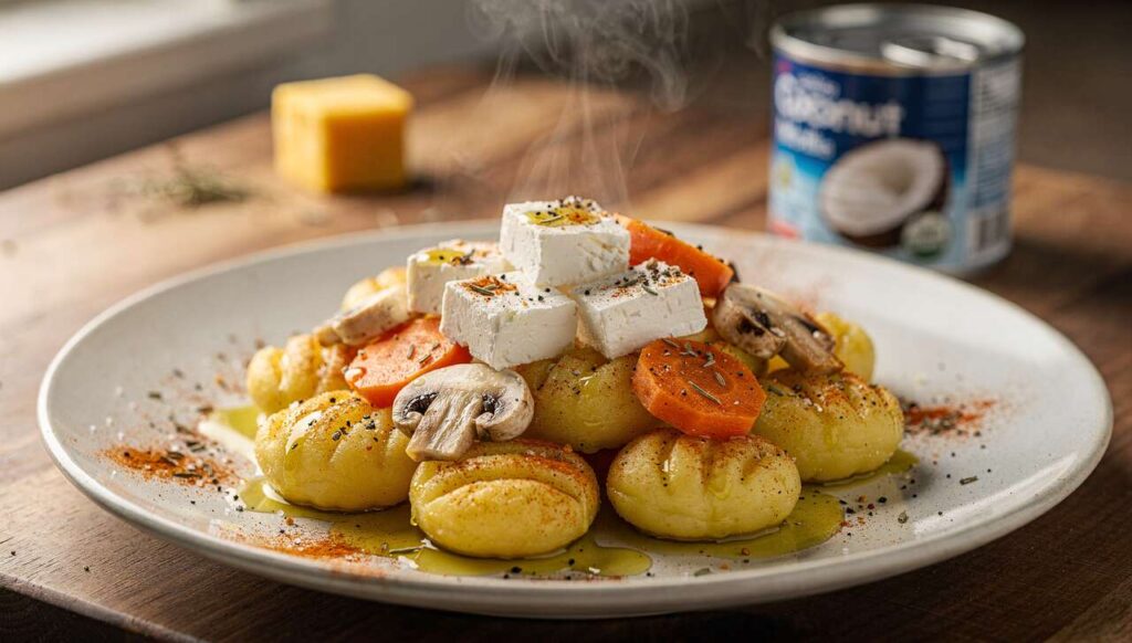 Gnocchis aux champignons, carottes et feta : recette savoureuse