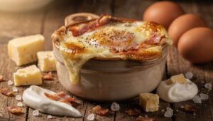 Oeuf cocotte au Maroilles et lardons : recette savoureuse