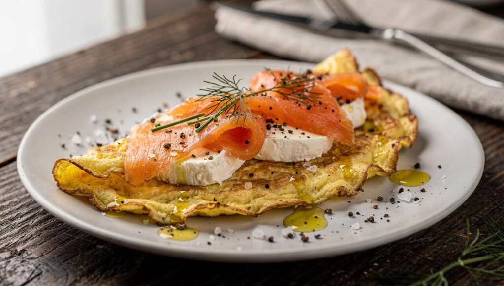 Omelette au saumon fumé et chèvre : recette savoureuse