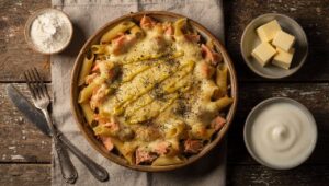 Gratin de pâtes au saumon et fromage : la recette savoureuse