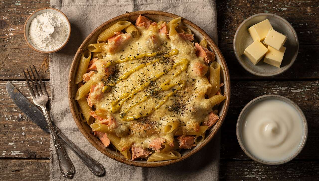 Gratin de pâtes au saumon et fromage : la recette savoureuse