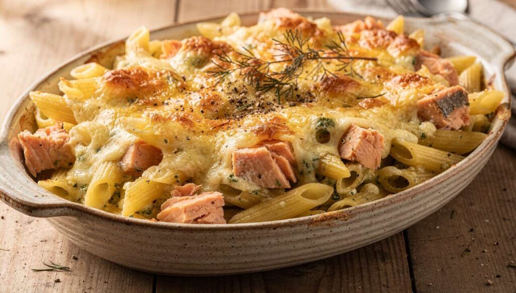 Gratin de pâtes au saumon et fromage : la recette savoureuse