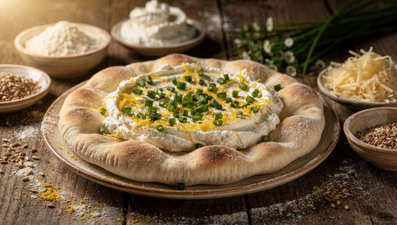 Pains pita légers au fromage blanc, parmesan et ciboulette