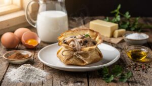 Aumônière de crêpe : recette aux restes de poulet et champignons