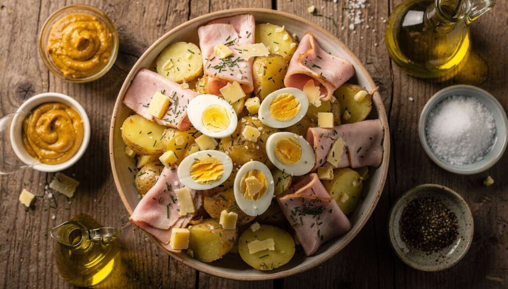 Salade de pommes de terre : jambon, œuf dur et Comté pour dîner léger en famille