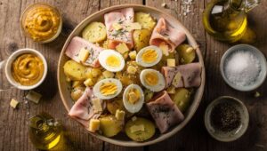 Salade de pommes de terre : jambon, œuf dur et Comté pour dîner léger en famille