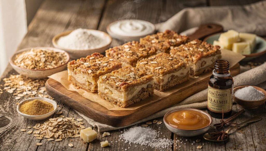 Carrés crousti-fondants au son de blé, pomme et crème de coco légère