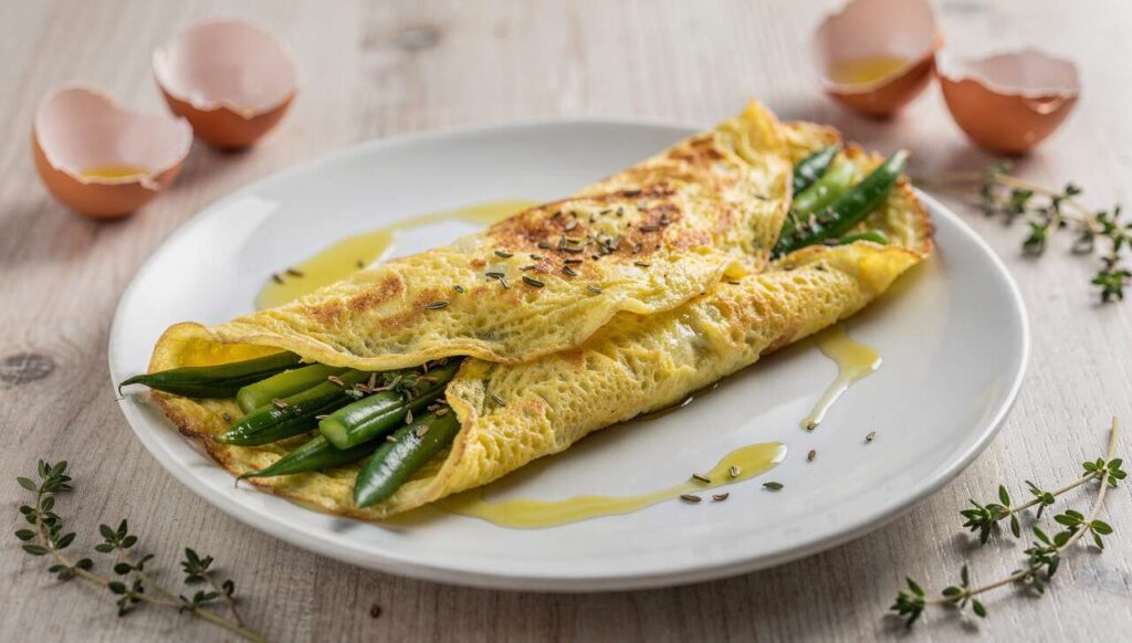 Omelette légère aux haricots verts et thym