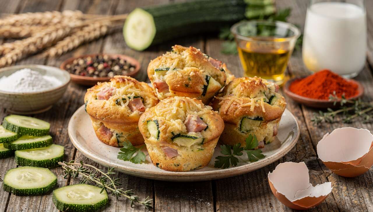 Muffins aux courgettes, jambon et fromage frais : recette savoureuse