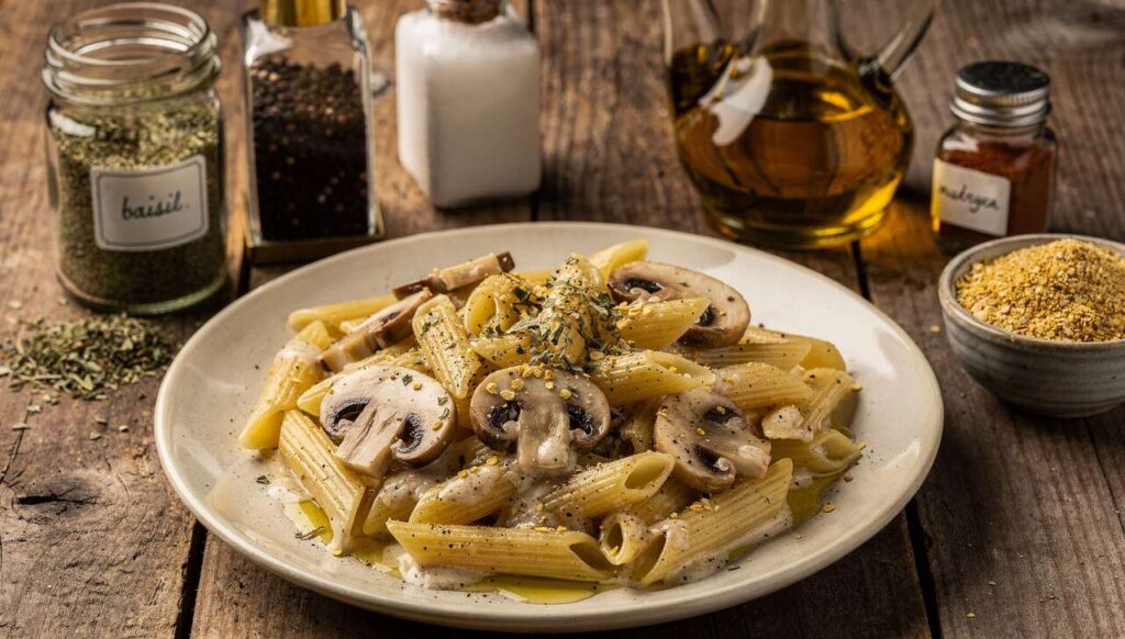 Pennes à la crème légère : recette gourmande aux champignons et basilic