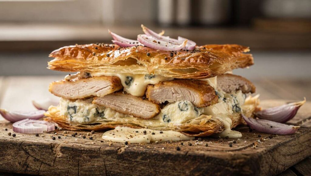 Millefeuille au poulet et fromage bleu : une recette gourmande