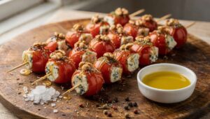 Brochettes de tomates farcies au fromage bleu : recette savoureuse