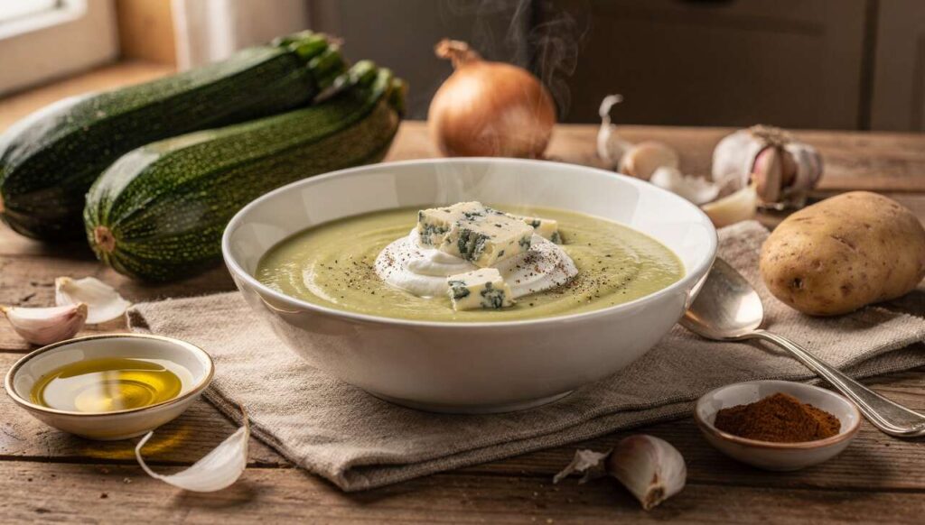 Soupe de courgettes au Bleu d'Auvergne : recette facile et savoureuse