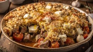 Crumble d'agneau à l'avoine et au fromage de chèvre frais : recette savoureuse