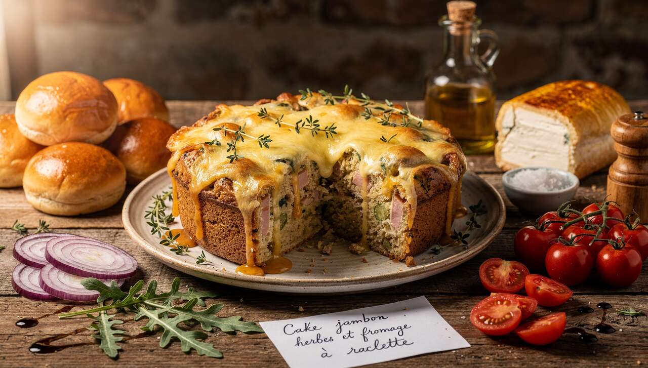 Cake jambon herbes et fromage à raclette : recette savoureuse