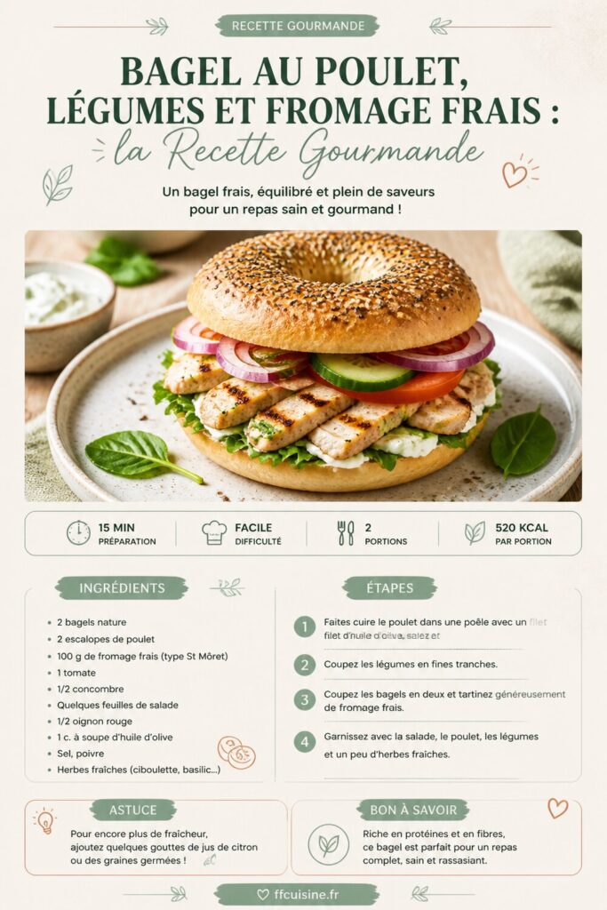 pinterest — bagel au poulet, légumes et fromage frais : la recette gourmande
