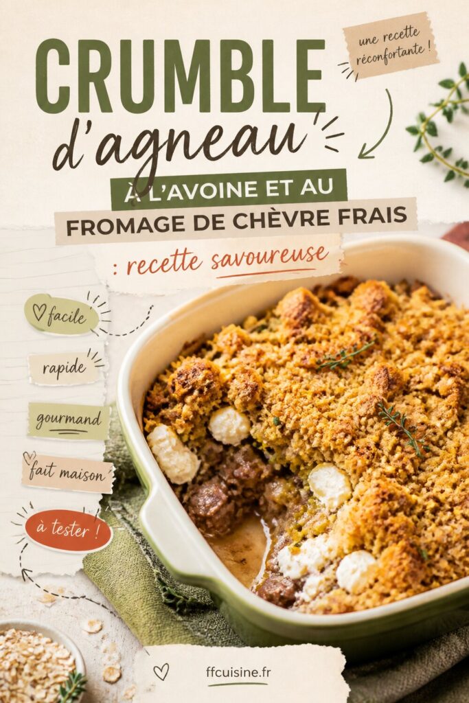 pinterest — crumble d'agneau à l'avoine et au fromage de chèvre frais : recette savoureuse