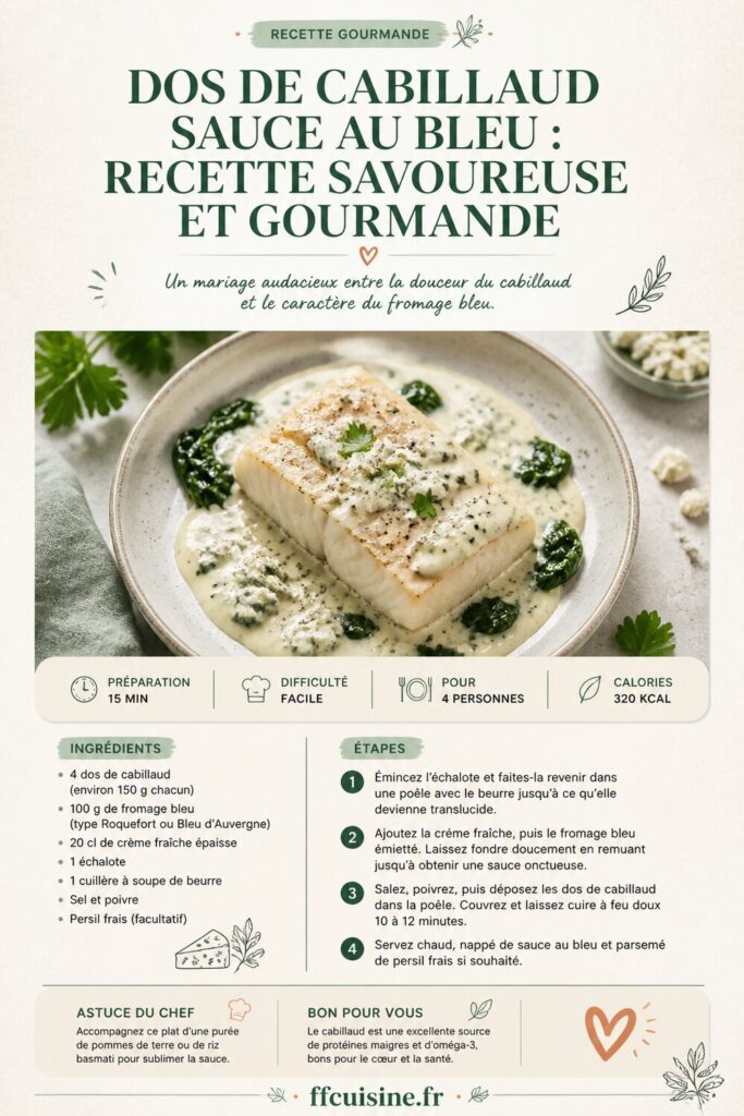 pinterest — dos de cabillaud sauce au bleu : recette savoureuse et gourmande
